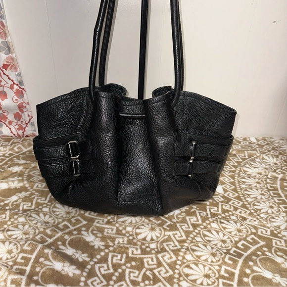 Cole Haan Large Black Pebbled Leather 2 Handle Satchel Shoulder Bag - Picture 1 of 11